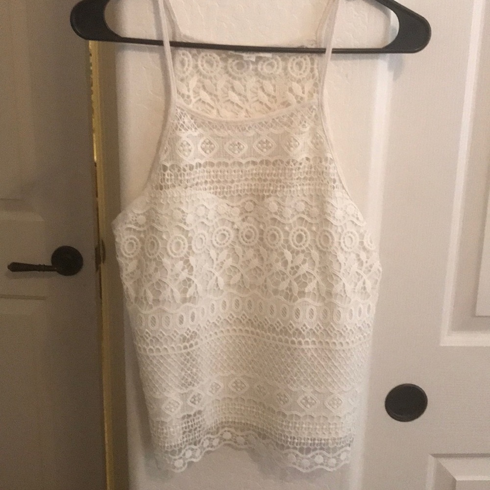 White Laced High neck tank top